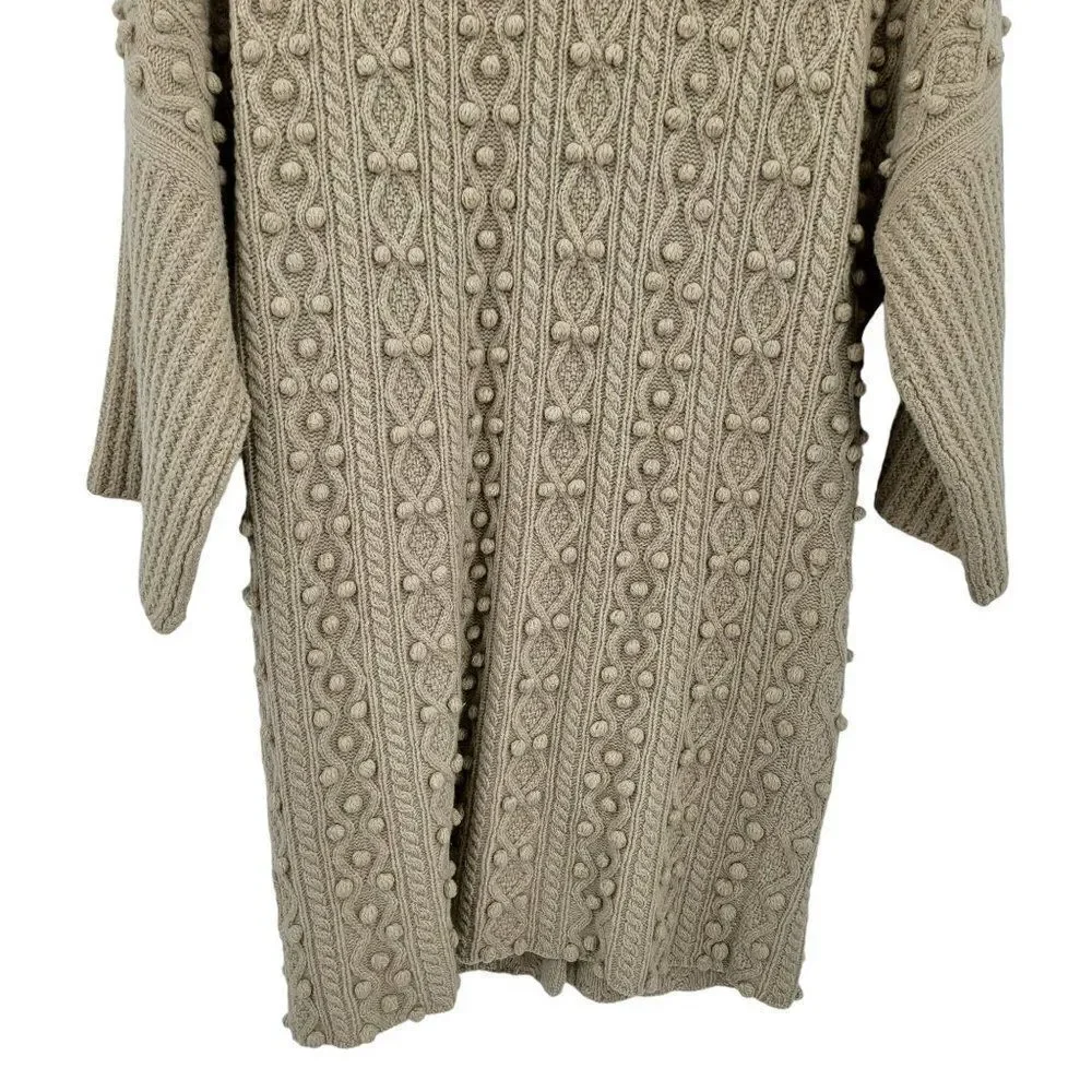 Vintage 70's Faconnable cardigan sweater wool‎ long 3D knobby granny core tan S